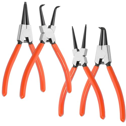 lot de 4 Pince à Circlips,7in 90° courber pince circlips et Pince droite,Longueur de La Pointe 2mm,Antidérapant,Économiser des efforts,Idéal Pour Les Applications Industrielles et Domestiques