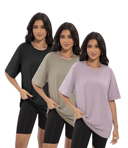 El Mejor Listado de Ropa de Fútbol americano para Mujer que puedes comprar esta semana. 50 Siimcuzy 3/4 camisetas de gran tamaño para mujer, de ajuste holgado, cuello redondo, camisetas holgadas, camisetas de entrenamiento, camisetas de talla grande, 1 Black 1 Dark Pink...