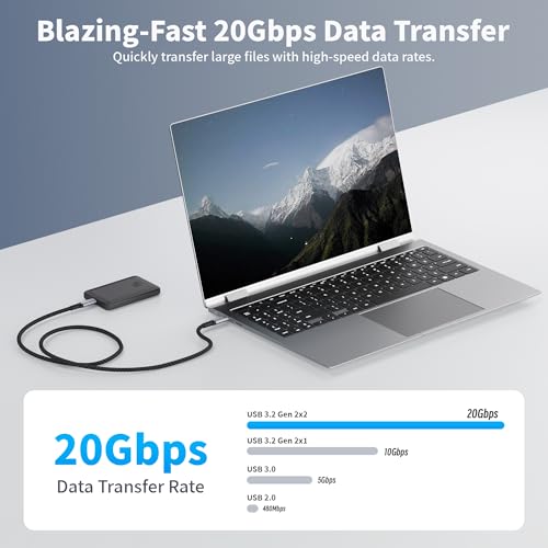 Image of USB-c Long Cables 16.5ft 2Pack Compatible with Thunderbolt 4 /3,USB C 3.2 Cable 20Gbps Data Transfer,4K@120Hz Video Output Monitor Cord,Type-C Nylon Braided 100W Fast Charging