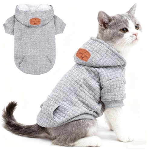 Image of BEAUTYZOO Small Dog Hoodie Sweater with Pockets, Dog Clothes for Small Medium Dogs Boy Girl, Waffle-like Laminated Cotton Pet Coats with Hat and Leash Hole, All Weather Coat for Puppy Doggie Chihuahua