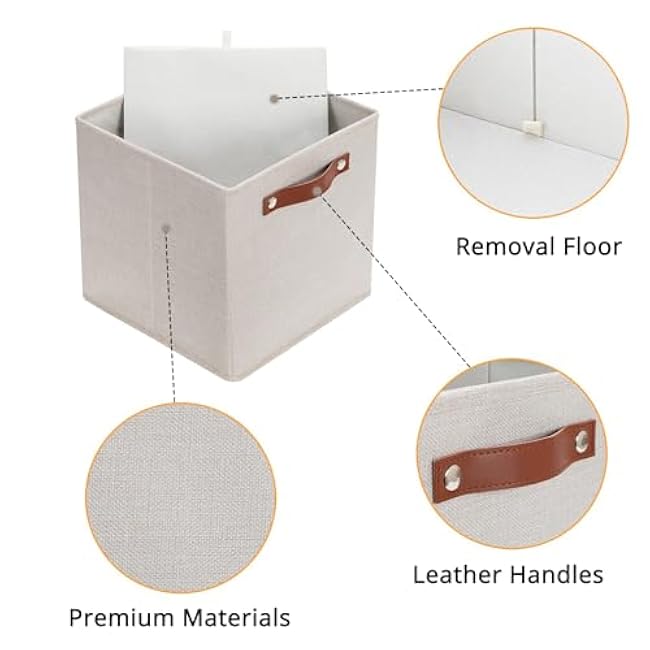 HNZIGE Large Storage Baskets Set of 4 Collapsible Storage Baskets,13x13 Storage Cube Bins with Handles,Foldable Storage Cube Bins for Shelves(cream)