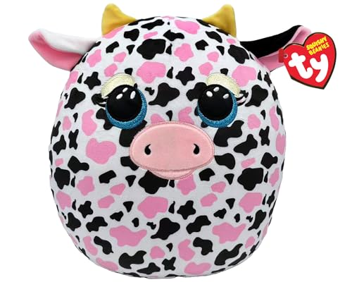 Ty Squishy Beanies – Milkshake la Vaca Rosa, Blanca y Negra, Suave cojín de Peluche con Ojos Brillantes, Idea de Regalo para Grandes y pequeños, Todos para coleccionar – 33 cm – T39364