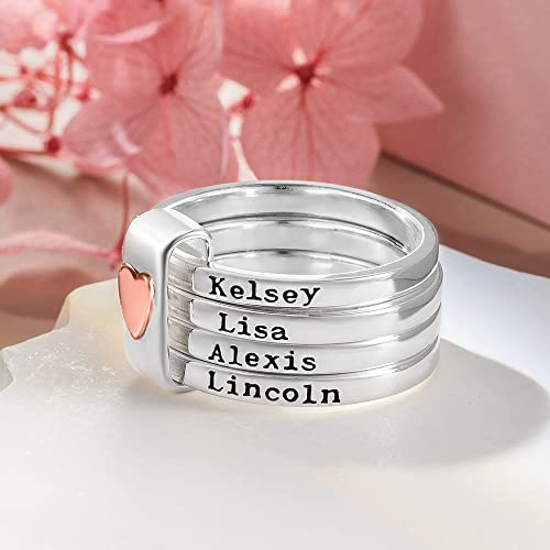 CALLIE Personalized Stackable Rings for Women, Engraved 2-5 Names Heart Sterling Silver Rings Womens Jewelry, Christmas Mother's Day Birthday Gift for Mom Grandma3