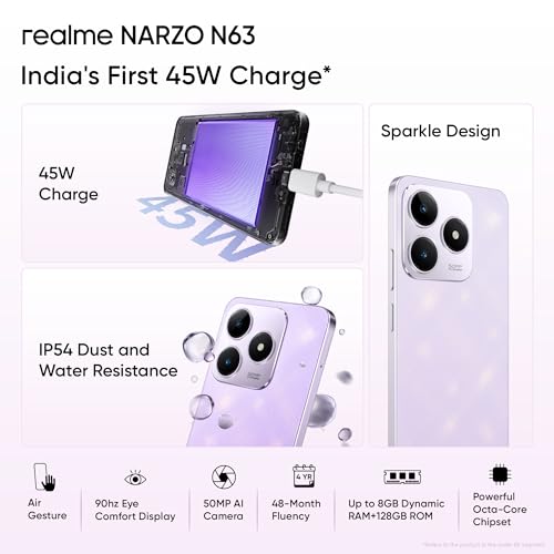 realme-NARZO-N63-Twilight-Purple4GB-RAM128GB-Storage-45W-Fast-Charge-5000mAh-Durable-Battery-774mm-Ultra-Slim-50MP-AI-Camera-AI-Boost