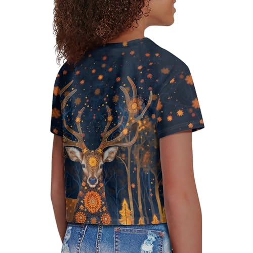 Image of Girls Crop Tops Cute Short Sleeve Shirts Fashion Tees for Kids Casual Crewneck Blouses Size 8-16 Years