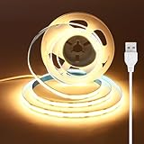2.5m COB USB LED Streifen, 5V LED Band Warmweiss mit Selbstklebender, 8 mm Breit, CRI 92+, Flexibel LED Strip für Hintergrund, Umgebungs für Fernseher, Spiegel, Unterschrank, Regal, 3000K