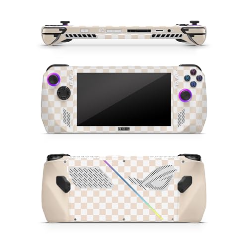 ZOOMHITSKINS Compatible for Asus Rog X (2024) Ally Skin, Beige Checkerboard Checkered Chessboard, Durable 3M Vinyl Sticker, Made in The USA