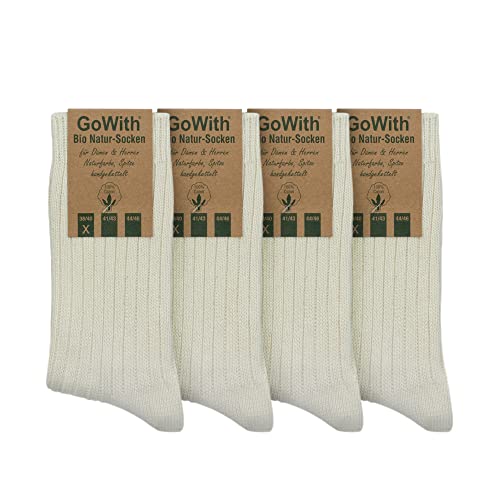 GoWith 4-5 Pairs Unisex Natural 97% Cotton Crew Socks, Pure Cotton Comfy Cozy Breathable Seamless Casual Socks for Men Women3