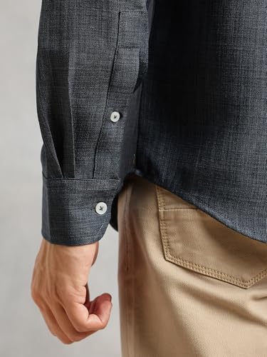 Image of Thomas Scott Men's | Solid | Textured Fabric | Full Sleeve | Slim Fit | Polyester-Blend | Spread Collar | Casual Shirt
