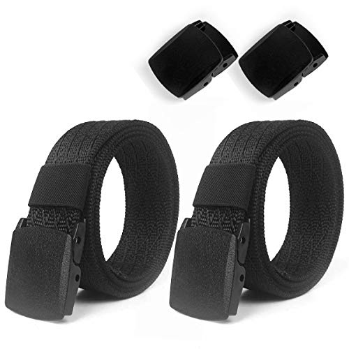 Lalafancy 2 Pack Ceintures En Nylon Militaire Tactique Hommes Taille Ceinture Réglable Respirant Web Ceinture Taille En Plein Air Ceinture sans Boucle En Métal (Noir + Noir) Cover