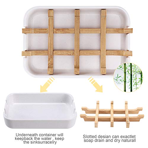 Image of Twin Soap Dish Wall Mounted, Double Layer Soap Holder for Bathroom, Self Adhesive Soap Stand with Drain Tray, Plastic Soap Case for Kitchen & Wash Basin Organizer