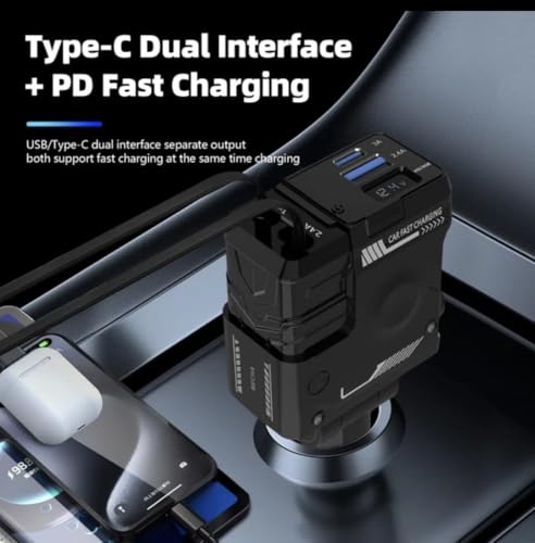 Image of Jaxter100W 4-in-1 Retractable Car Charger, Dual USB Fast Charging Adapter with 31.5-Inch Cables, Compatible with iPhone 15 /14 /13 /12 Pro Max, iPad, Pixel, and Other Devices - (Black)