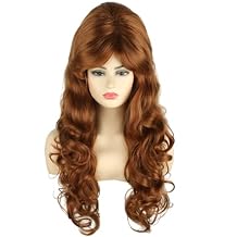 Topcosplay Womens Light Brown Long Curly Beehive Bouffant Wig for fits 50s 80s Costume Drag Queen Wig