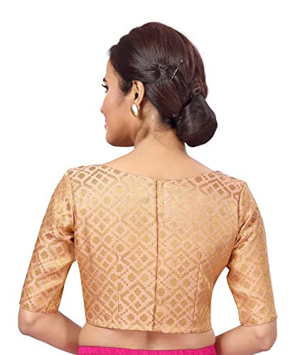 Image of Studio Shringaar Women's Readymade Brocade Elbow Length Sleeves Saree Blouse