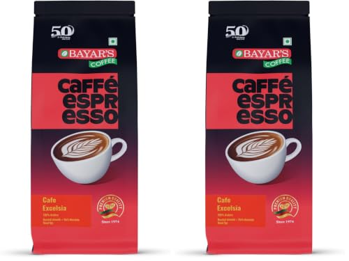 Image of Bayar's Coffee Caffe Espresso Excelsia 100% Coffee Beans Bag 500g | Authentic Blend with 100% Arabica | Freshly Roasted for Rich Aroma & Taste | Ideal for French Press & Espresso (Pack of 2)