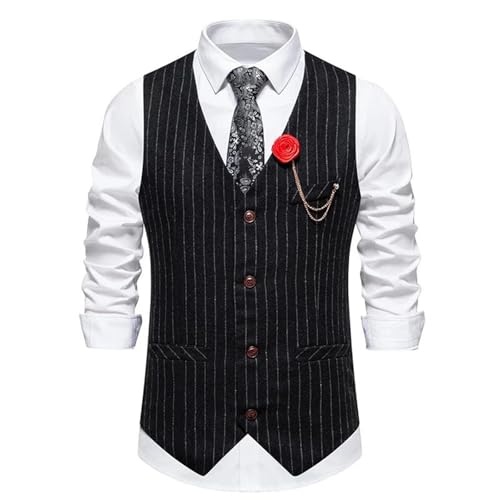 Men's Retro Striped Dress Vest – Casual Waistcoat With Decorative Chain Accessory2