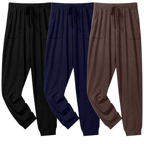 Neer 3 Pack Men's Pajama Lounge Pants with Pockets, Lightweight Jogger Soft Sleepwear Bottoms Pants Casual Yoga Sweatpants3