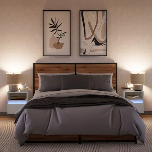 Table de chevet LED RVB avec tiroir et compartiment de rangement mural blanc
