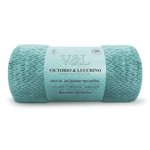 Victorio Lucchino Manta Franela Para Sofá O Para Cama, Microfibra Extra Suave Vl-80517 Jacquard-Aqua, 130x160 Cm Victorio Lucchino Manta Franela Para Sofá O Para Cama, Microfibra Extra Suave Vl-80517 Jacquard-Aqua, 130x160 Cm