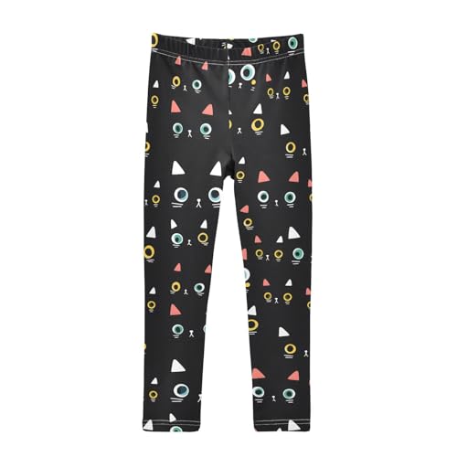 Black Kitten Eye Ear Girls Leggings Ultra Soft Compression Yoga Gym Pants for Kids 4-10T