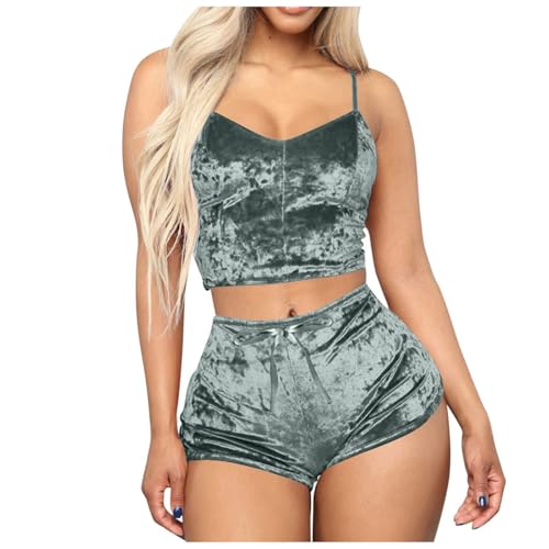 Sexy Lingerie Sets for Women Solid Full Slip V Neck Tank Tops Shorts Pajama Set Fashion Negligees Boudoir Lingeries Gray