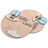 CORHAD 2 Stück Meilensteinschilder Rundes Willkommensschild „Hallo Welt“ in Hellblau mit 3D Heißluftballon Foto Requisite für Neugeborene Monatsdokumentation und Kinderzimmerdeko