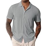 Diseño: diseño geométrico hueco, bordado con ojales, cuello cubano, manga corta, cierre de botones que hacen que estas camisas sean frescas e informales.