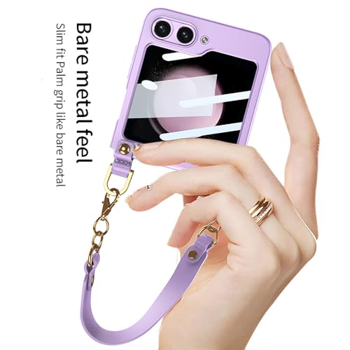Coque Galaxy Z Flip 5 anti-chute avec sangle rose pour éviter les casses