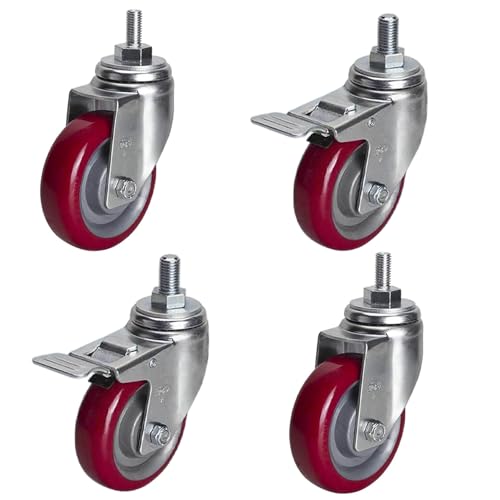 Roulettes pivotantes Anti-usure robustes, roues silencieuses industrielles à verrouillage fileté, Double roulement Anti-enroulement pour usine/chariot Without brakes 3inch_2pcs