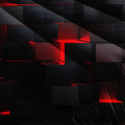 Image of Nttopship Neon Red Black Comforter Set Queen Geometric Kids Bedding Set,3 PCS Geometry Honeycomb Bed Set Modern Quilt Set 1 Comforter 2 Pillow Cases Cool Room Decor All Season B-Side Black