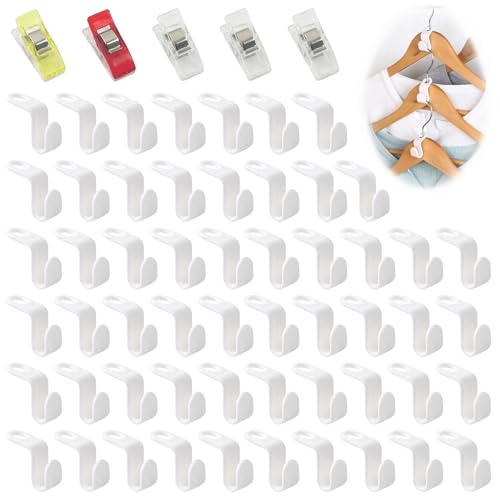WYTNB 55Stks Mini Platzsparende Kaskadierende Verbindungshaken, Garderobe Verbindung Kleiderbügel Haken, Garderobe Verbindungshaken Schwerlast mit 5 Nähklammern für Kleiderschrank Zuhause