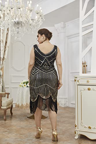 Image of Plus Size 1920s Vintage Fringed Gatsby Sequin Beaded Tassels Hem Flapper Dress for Women