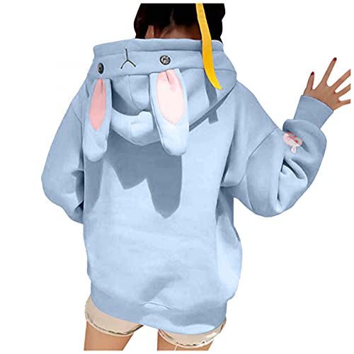 Aniywn Women s Rabbit Hoodie Long Sleeve Sweatshirt Cute Animal Cosplay Cartoon Pullover Sweatshirt Bunny Sweatshirt Blue