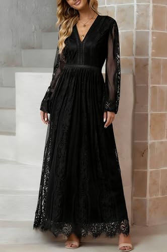 Image of Cercis Womens Off The Shoulder Floral Lace Maxi Wedding Dress Boho Flowy Wedding Guest Formal Long Dresses