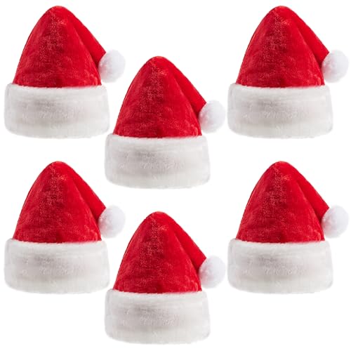 JOYIN Paquete de 12 sombreros de Papá Noel de alta calidad, 12.5 x 20 pulgadas, sombreros de Navidad de terciopelo rojo de felpa con puños blancos para regalos de Navidad y suministros de fiesta