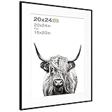 Homeforia 20x24 Black Frame Matted to 16x20 - Metal 20 x 24 Picture Frames For Wall - Aluminum 20 by