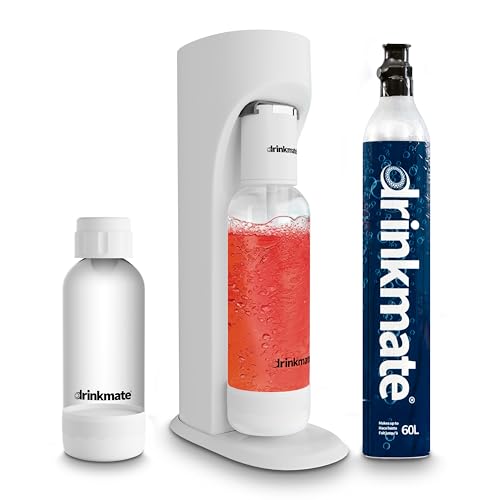 Drinkmate OmniFizz Sparkling Water Maker & Soda Streaming Machine | Carbonates Any Drink | SPECIAL BUNDLE | Includes 60L CO2 Cartridge + Two BPA-Free Bottles (Classic White)
