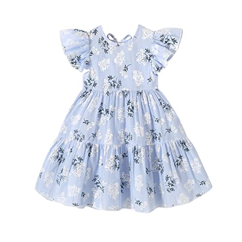 Image of YOUNGER TREE Toddler Baby Girl Boho Dress Linen Ruffle Sleeveless Casual Dress Kids Solid Floral Summer Beach Sundress