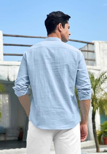 Image of Zombom Men's Cotton Polyester Blend Mandarin Collar Self One Design Printed Full Sleeve Casual Short Kurta Shirt
