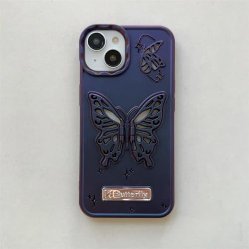 Coque papillon 3D iPhone 15 Pro Max mate et antichoc violette