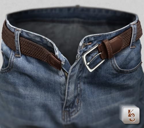 Image of KEMISANT Men Belt-Stretch Woven Braided Belt For Gift Men Golf Casual Jeans Dresses with Nylon Canvas 1 3 /8 inch