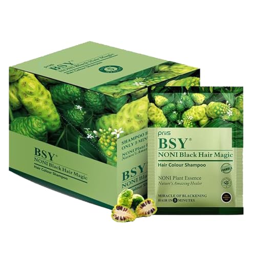 BSY 5-Min Natural Hair Color Black | Ammonia Free Long Lasting Hair Color Shampoo_Noni Fruit Extract Based Herbal | No Hair Loss, Grey Coverage Hair Dye Shampoo for Women & Men (12ml-5 Sachet)
