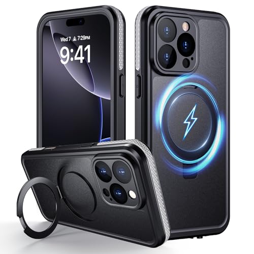 Coque iPhone 16 Pro étanche Lanhiem avec anneau support noir
