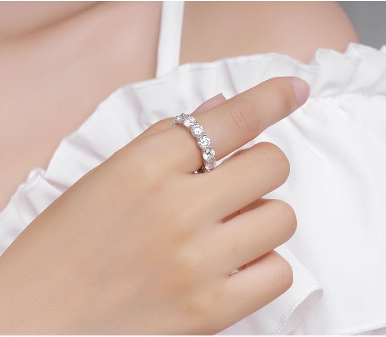 Sparkle&Refined Moissanite Eternity Ring, Round Cut 0.5 CT Each, Lab Created Diamond, Sterling Silver Wedding Band3