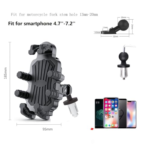 Image of Motorcycle Phone Holder for 13mm- 19mm Fork Stem Hole,Smartphone 4.7''-7.2'' Motorbike Mirror Seat Phone Mount (A-Mirror Mount)