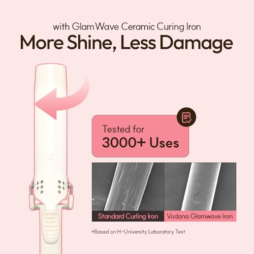 Image of VODANA GlamWave Ceramic Hair Curler 1.4 inch - Shiny & Damage-Free Natural Waves with All-Day Hold | Advanced Double Ceramic Coating with Rapid Instant Heat, Ivory