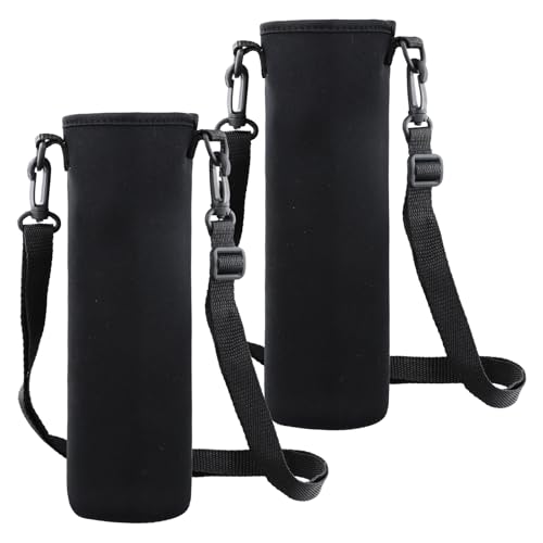 Anseom 2 Piezas Estuche para Botellas de Neopreno, 8 × 25 cm 1500ML Portabotellas de Agua Titular Desmontable Botella Bolsa De Transporte Bolsa con Correa para El Hombro para Al Aire Libre (Negro)