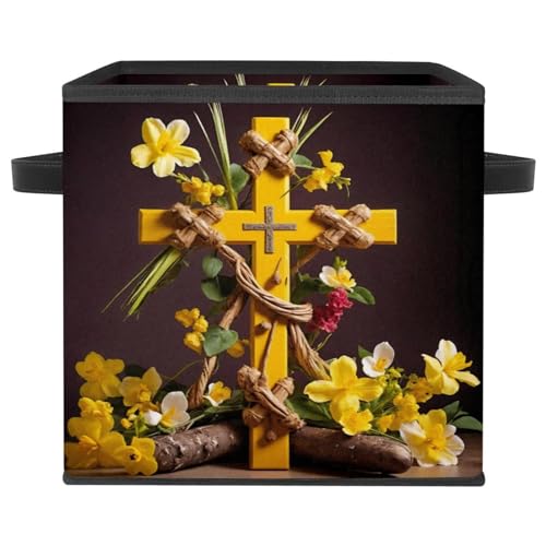 Cesta de almacenamiento duradera y práctica con estampado de cruz amarilla 2