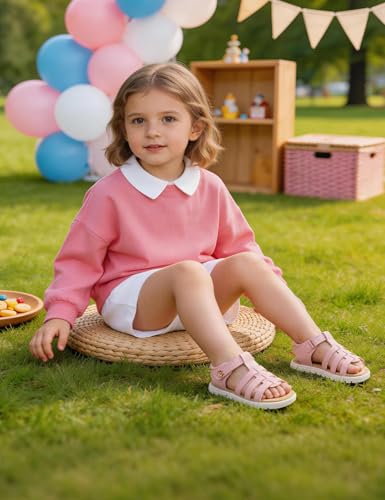 Image of QIY Toddler Girl Sandals Little Kids Summer Dress Shoes Open Toe Flats Princess Sandals for School Beach Party