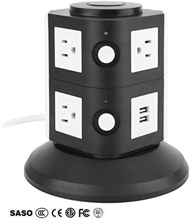 Power Strip Smart 7 Outlet with 2-USB Surge Protection Power Socket 4000W 110-250V Worldwide Voltage Power Strip with 6.5 Feet Cord Suitable for Home/Office (Black) (6-Black)